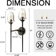Modern Wall Sconces - CoyRizds Black 24" Bathroom Vanity 2-Light, Crystal Glass