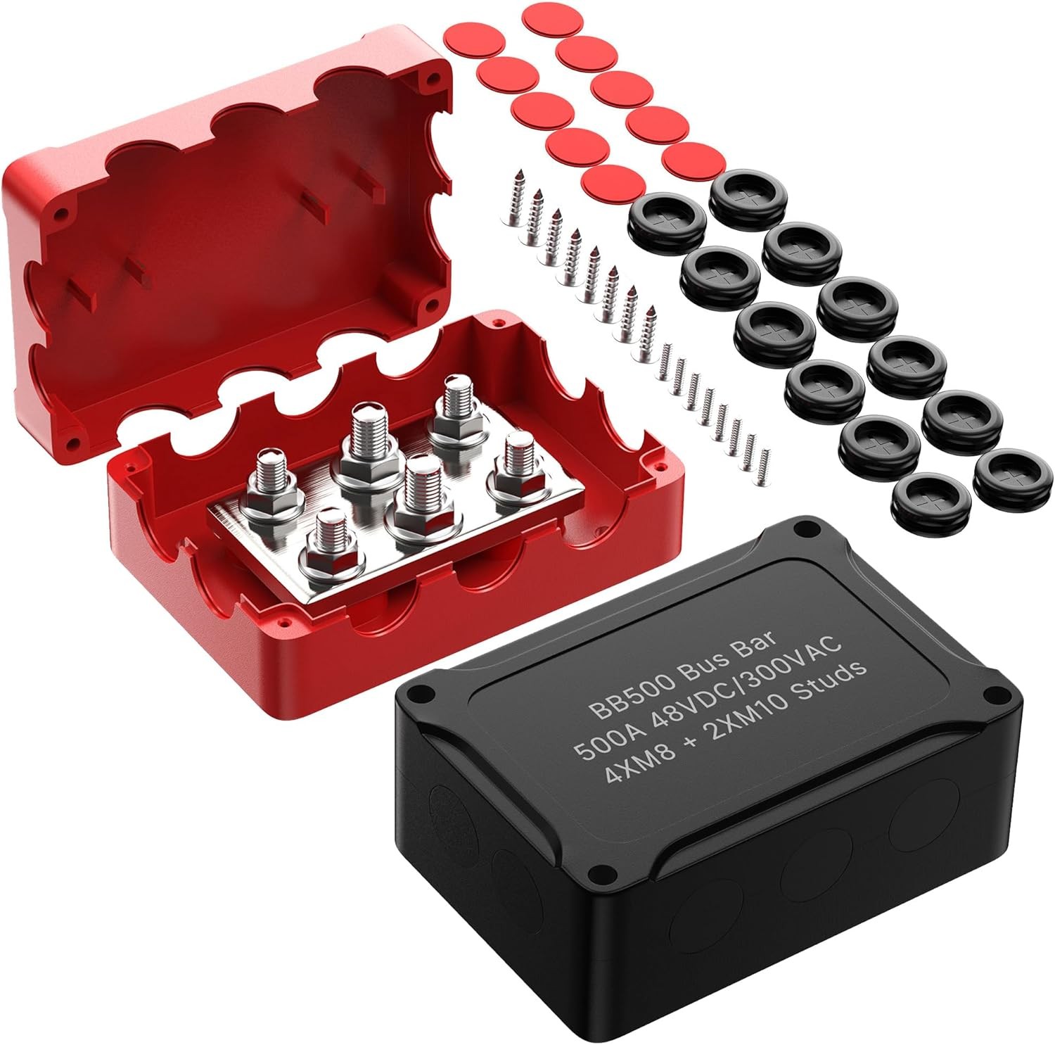 Joinfworld Heavy Duty 500A Bus Bar Waterproof Power Distribution Red&Black 