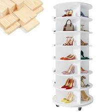 7-Tier Rotating Shoe Rack Tower 360 with Wheels, 66.9in Spinning Shoe Tower, ...