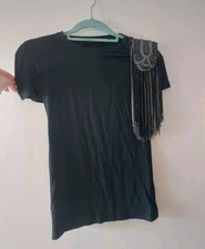 Patrizia Pepe Black Tassel Detail Top Size 0 (Approx S/XS) rrp £475