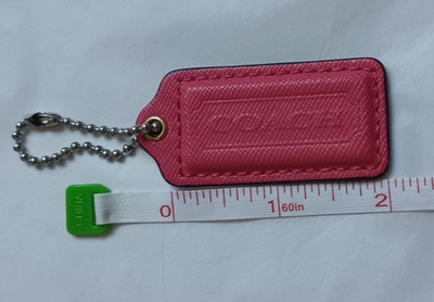 Authentic Coach Pink Crosshatch Leather Charm Key Chain Fob Charm Hang Tag