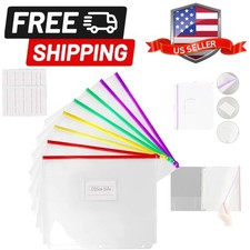 8 Packs 3-Hole Clear Zipper Binder Pockets, Binder Insert Pages with Card Slo...