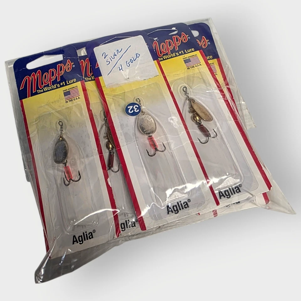 LOTE DE 6 Mepps Aglia Spinner - 1/12 oz.- 4 Oro - 2 PLATA NUEVO Sellado  Foto 3 de 3