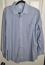 Brooks Brothers Dress Shirt Mens 17- 4/5 Blue Non-Iron Stretch Regent Fit Supima
