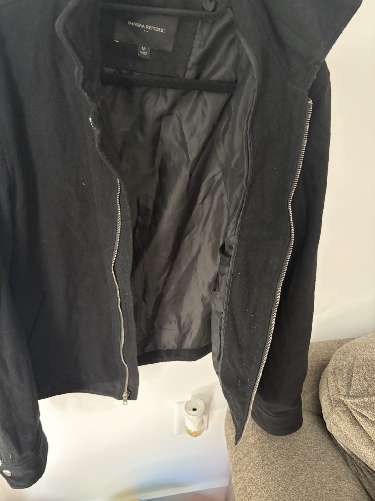 Banana Republic Men's Black Zip Front Lined Stand-Up Collar Jacket M
