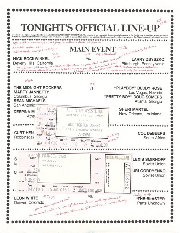 Leon White European Champion 1987 AWA Denver Lineup Ticket Shawn Michaels Snuka