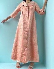 1950s Neiman Marcus Hong Kong Silk Pink and Gold Brocade House Coat Dress