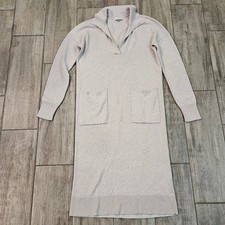 Kinross Cashmere Sweater Dress Size S Oatmeal Ribbed Polo Preppy Quiet Luxury