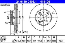 2x Bremsscheibe ATE 24.0119-0106.1 für HONDA CIVIC EC ED INTEGRA EE CRX AS DA AF