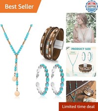 Charming Women's Turquoise Jewelry Set: Long Choker, Bracelet Dangle Earrings