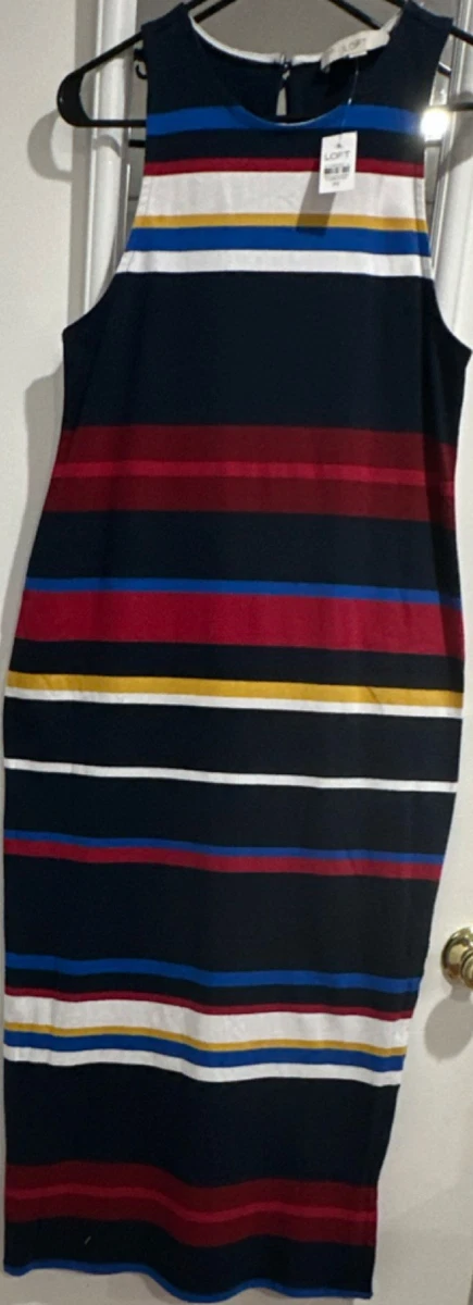 knee length dresses for ladies Blue Stripe Midi Shirt Dress- All Dresses main image 0