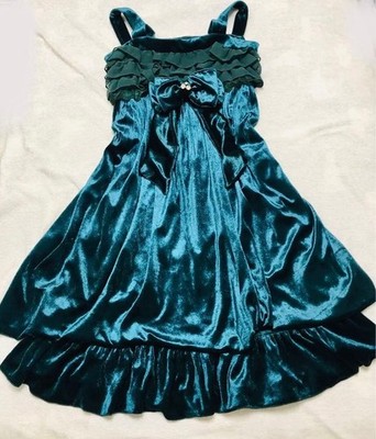 Rare Axes Femme Teal Velvet Ruffle Dress with Big Ribbon Japan | eBay