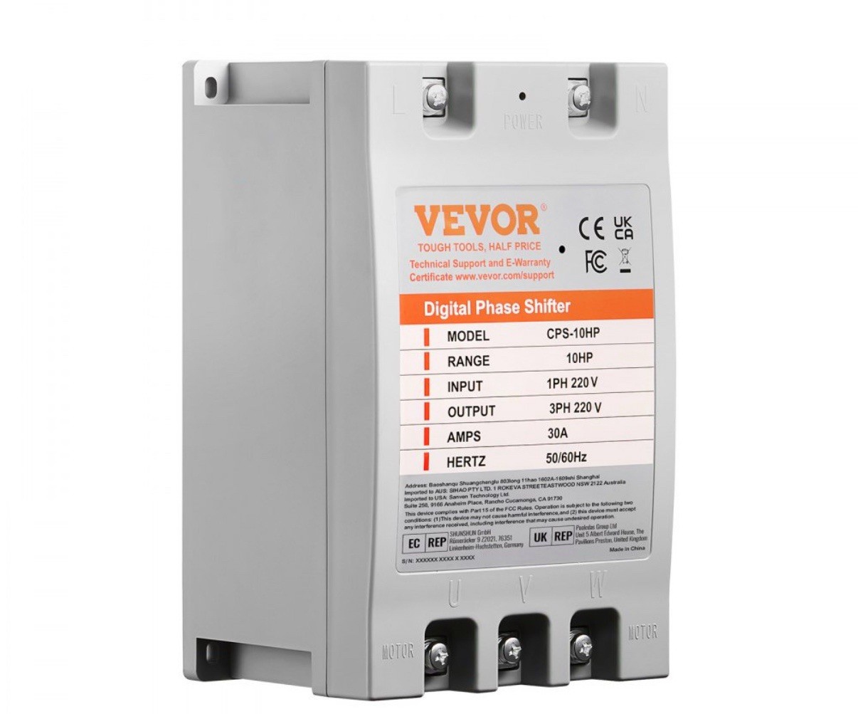 VEVOR 3 Phase Converter - 10HP 30A 220V Single Phase to 3 Phase, Digital Shifter