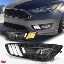 For 15-17 Ford Focus Clear Lens Bumper Fog Lightlampblack Led Drl Bezel Pair