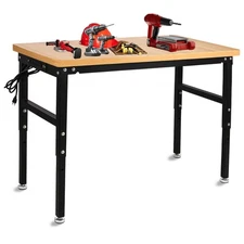 48''/60'' Adjustable Heigh Work bench with Power Outlet Hardwood Work Table