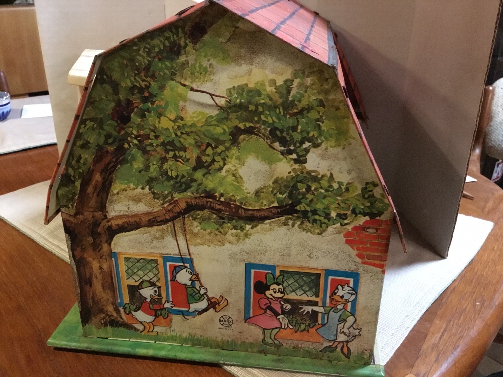 Vintage Marx Disney Mickey Mouse And Friends Tin Litho Metal Doll House W/Handle