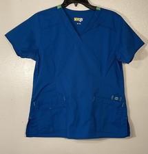 Wonder Flex Top Womens Medium Blue Style 6108 V-Neck Pockets Scrub Shirt