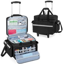 Medical Bag on Wheels with Detachable Trolley, Rolling Nurse Tote with Remova...