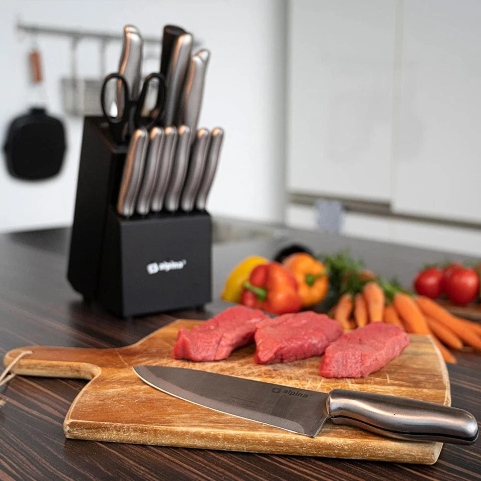 Set Coltelli 15 Pezzi Coltelli da Cucina Affilati con Blocco Supporto Multicolor - Immagine 3 di 4