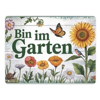 Bin Im Garten Metallschild XL In 21X28 Cm Mit Schmetterling Und Blumen