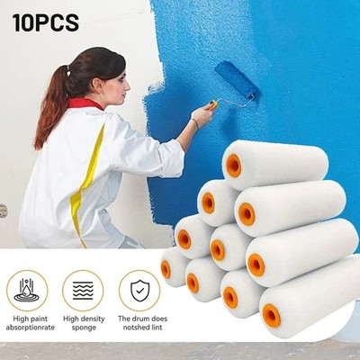 10 x 4 Zoll 100 mm Mini Schaum Farbroller Hülsen hohe Dichte Schwamm Nachfüllset UK