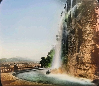 Nice France Cascade du Chateau Waterfall Magic Lantern Slide, French Riviera 