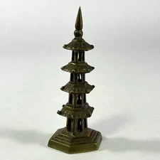 Vintage China Brass Pagoda Art Figurine Incense Burner 4" Tower 4 Tiered