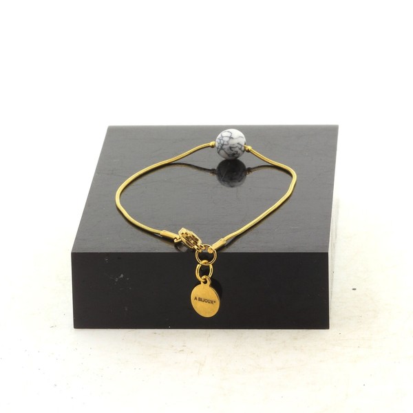 Armband Stahl Golden Edelstahl 1 Perle Howlith 8 Mm. Made In Frankreich-image