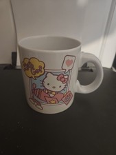 Taza de café grande Kawaii Sanrio Hello Kitty blanca cerámica viaje Lets Go avión