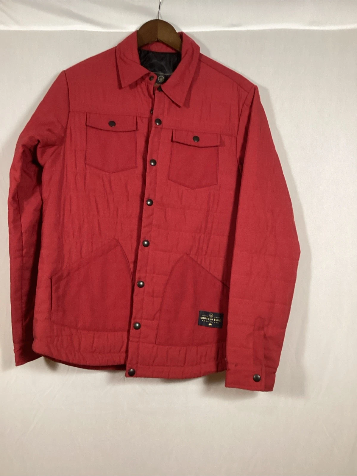 United By Blue Quilted Jacket Mens Small Red Snap Front Insulated NWT