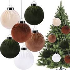 12 PCS Christmas Velvet Balls Ornaments 3.14In Shatterproof Green Brown Tree ...