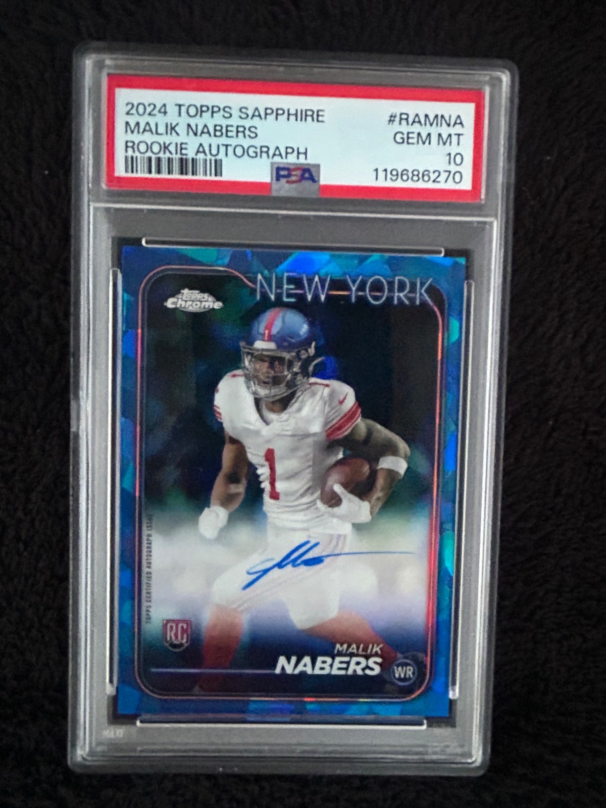 2024 Topps Chrome Sapphire Rookie Autograph Malik Nabers #205 (RC) PSA 10 Giants