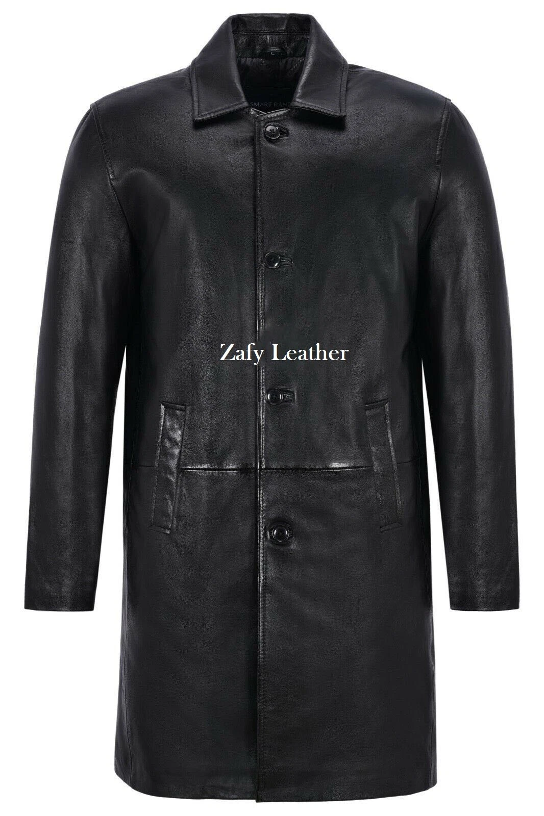Men's Leather Knee Lenght Trench Coat 100% Sheepskin Slim Fit Outwear Coat