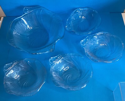 Mikasa 5 Vintage Studio Nova Art Clear Glass Seashell Salad Bowl Set Of 5