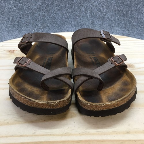 Birkenstock Sandals Mens 5 Womens 38 Mayari Strappy Flats Cork Brown Slip On - Picture 4 of 16
