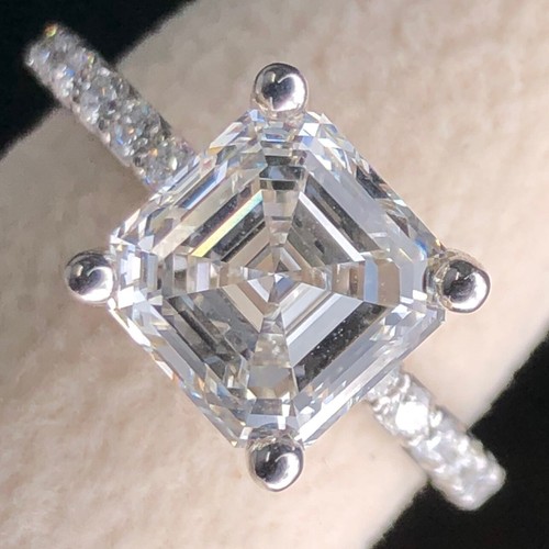 Lab Grown Diamond Engagement Ring 3 Carat Ct VVS Clarity Asscher Cut 14k IGI - Picture 2 of 7