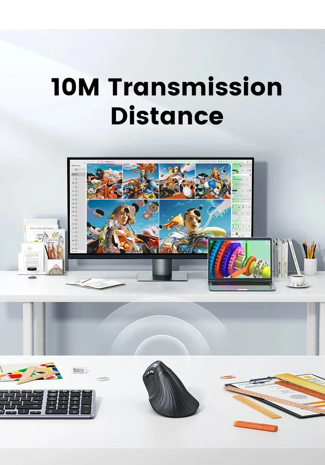 UGREEN Vertical Mouse Wireless Bluetooth5.0 2.4G Ergonomic 4000DPI 6 Mute Button - Image 4 of 4