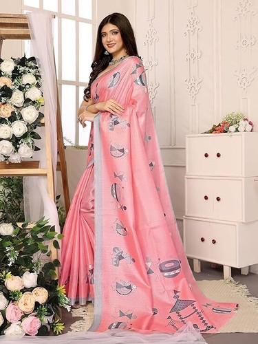 Women's Elegant Printed Art Silk Material Saree with Matching Unstitched Blouse - Picture 3 of 9