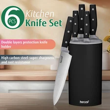 6Pcs Kitchen Knife Block Set Stainless Steel Knife Set w/ Triple Riveted Handle
