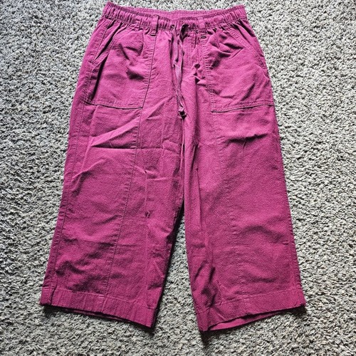 Karen Scott Maroon Linen-like Bermudas Lightweight Summer Beach Pant Capris