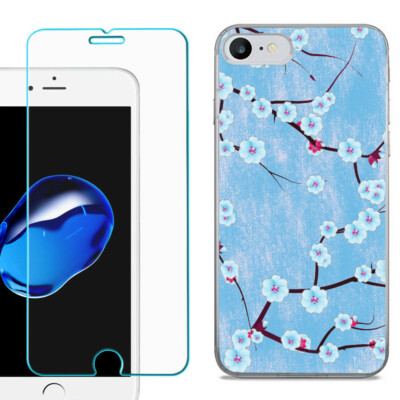 TPU Case for Apple iPhone SE 2020, w/ Tempered Glass Blossom Sky