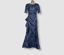 $795 Rickie Freeman by Teri Jon Women's Blue Metallic Elbow-Sleeve Dress Size 2