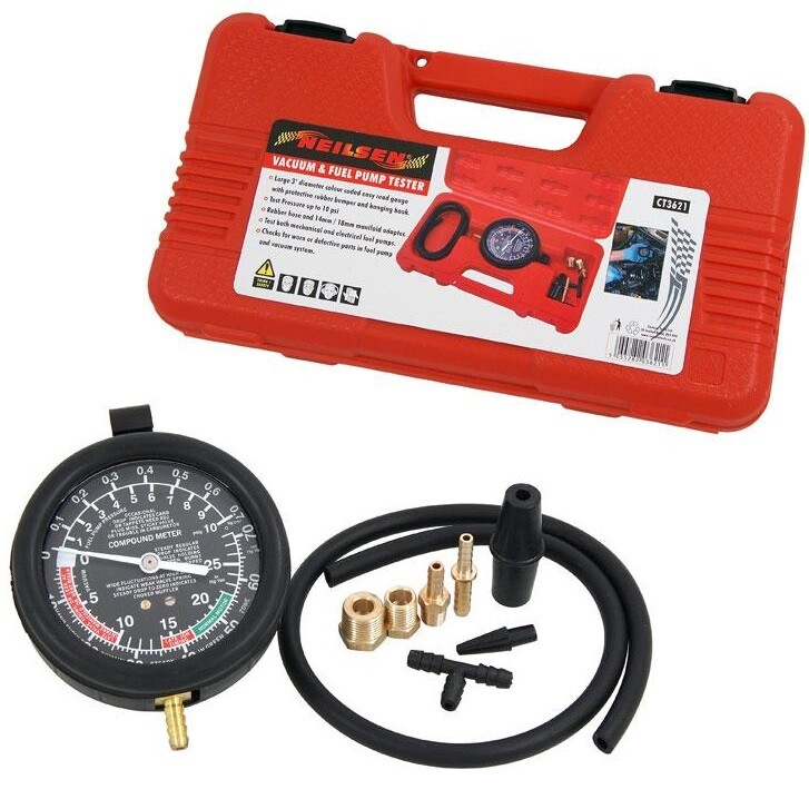 FUEL & VACUUM PUMP PRESSURE TESTER GAUGE KIT Carburetor Manifold Valve Test Tool
