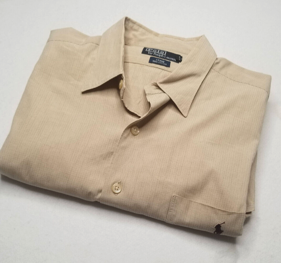 Polo Ralph Lauren Crane uomo XL beige marrone pony check cotone camicia manica lunga