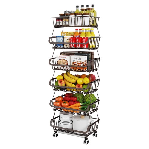 Fruit Vegetable Storage Basket for Kitchen - 6 tier Stackable Metal Wire Bask...