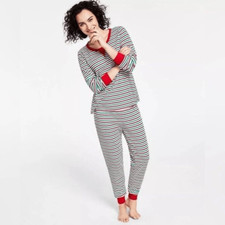 Family Pajamas Matching Women's Thermal Waffle Holiday Stripe Pajama Set small