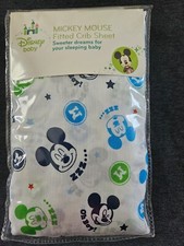 NEW IN PACKAGE VINTAGE DISNEY MICKEY MOUSE FITTED BABY CRIB SHEET MULTICOLORED