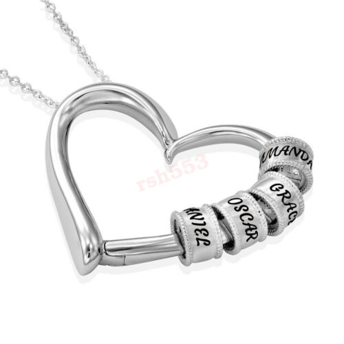 Up to 6 Beads Heart Necklace with Engraved Beads / Family Necklace NEW AU - Picture 9 of 9