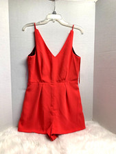 Topshop Womens Sz 6 Orange Romper Black Lace Panel Zip Back