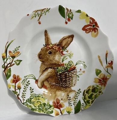 Set  of 3 Pier 1 Imports Lilly Easter Bunny Rabbit Salad Plates Retired 8.5 